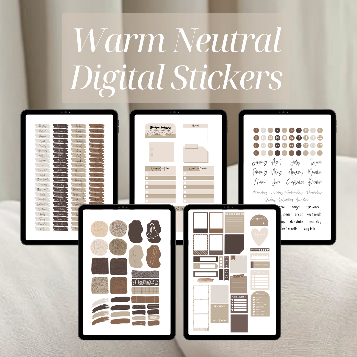 Digital Stickers: Warm Neutrals