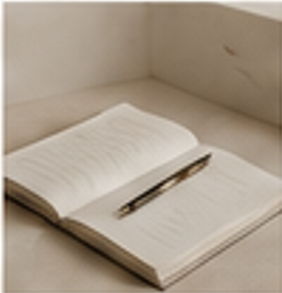 An open notebook with a pen resting on the page